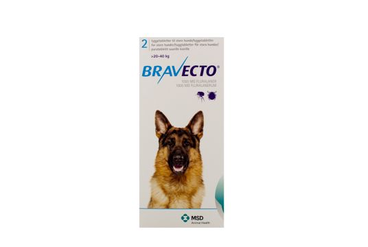 Köp Bravecto för stora hundar (>20-40 kg) Tuggtablett 1000 mg 2 tablett(er) Apotek | Kronans Apotek