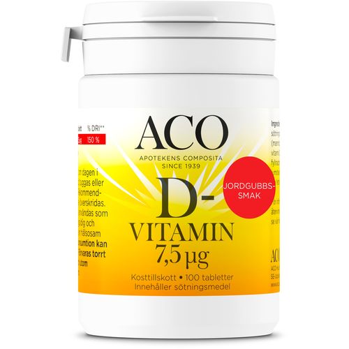 ACO D-Vitamin 75 Ug Jordgubbssmak Tuggtablett 100 st